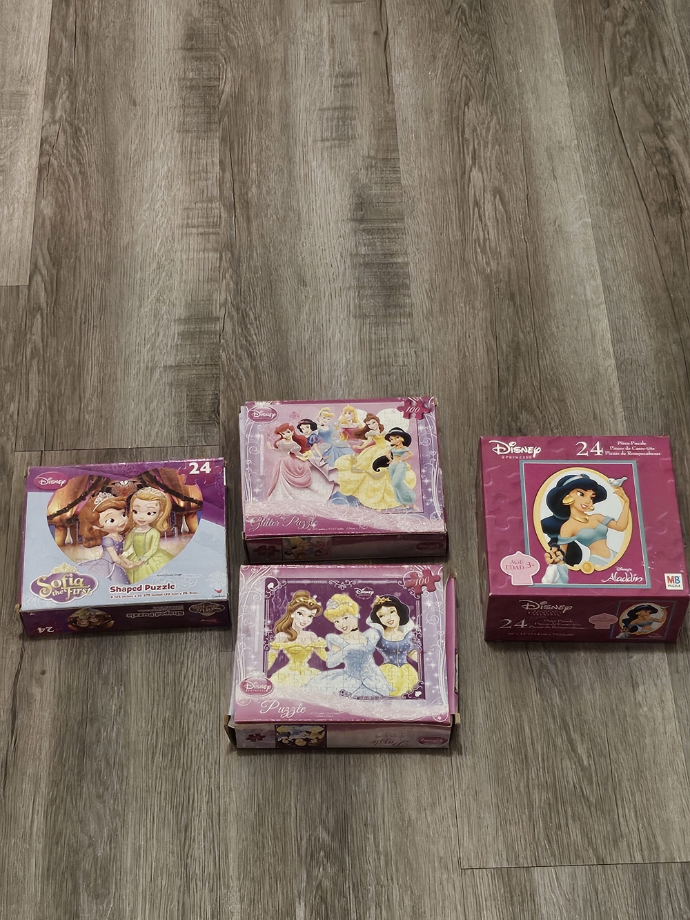 Disney Pink Princess 24-Piece Puzzle Set featuring Classic Characters